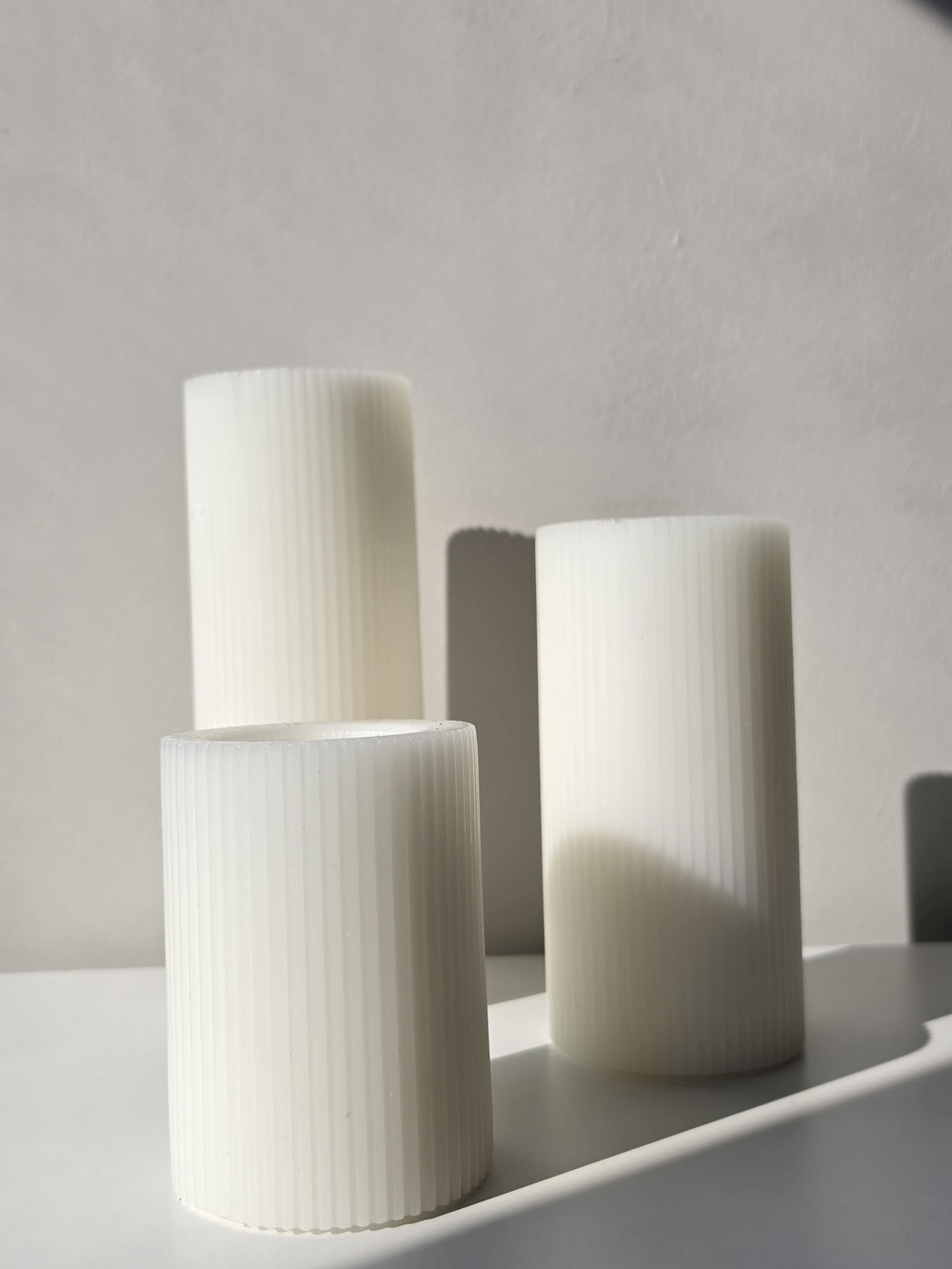 Unscented White Ribbed Pillar Candles - Set Of 3